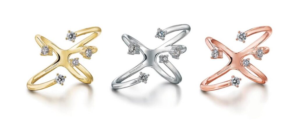 Shimansky Southern Cross ring in yellow gold, white gold and rose gold